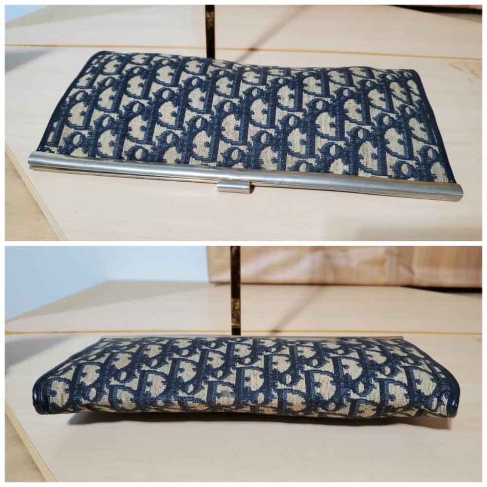 Authentic CHRISTIAN DIOR Vintage Blue Logo Tapestry Canvas Clutch Purse - Picture 5 of 10